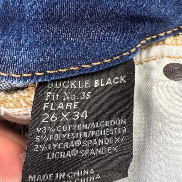 Buckle Black Flare Jeans Womens 26x34 Fit No 35 Distressed High Stretch Denim - Picture 5 of 15